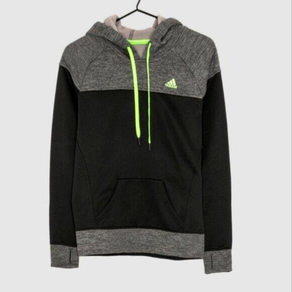 ADIDAS CLIMAWARM Black/Neon Green colour Block Fleece Hoodie- XS- NWOT - Picture 4 of 14